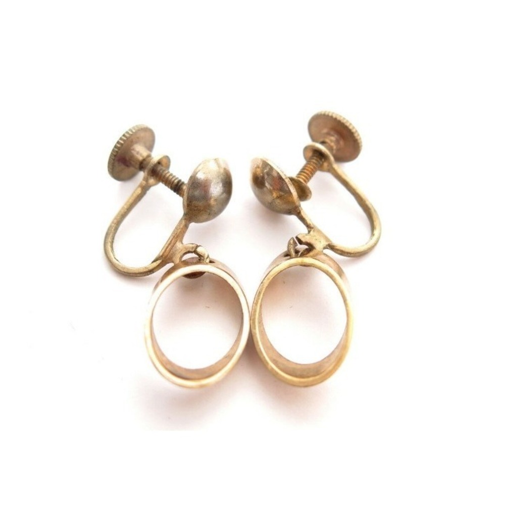 Vintage Art deco Gold Toned Oval Cut Outs Dangle Screwback Earrings